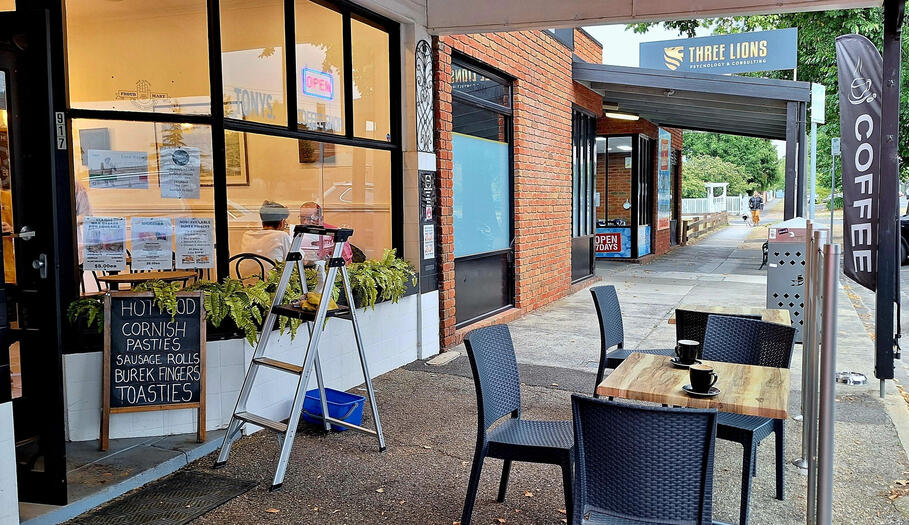 Cafe glass screen cleaning and small business windows